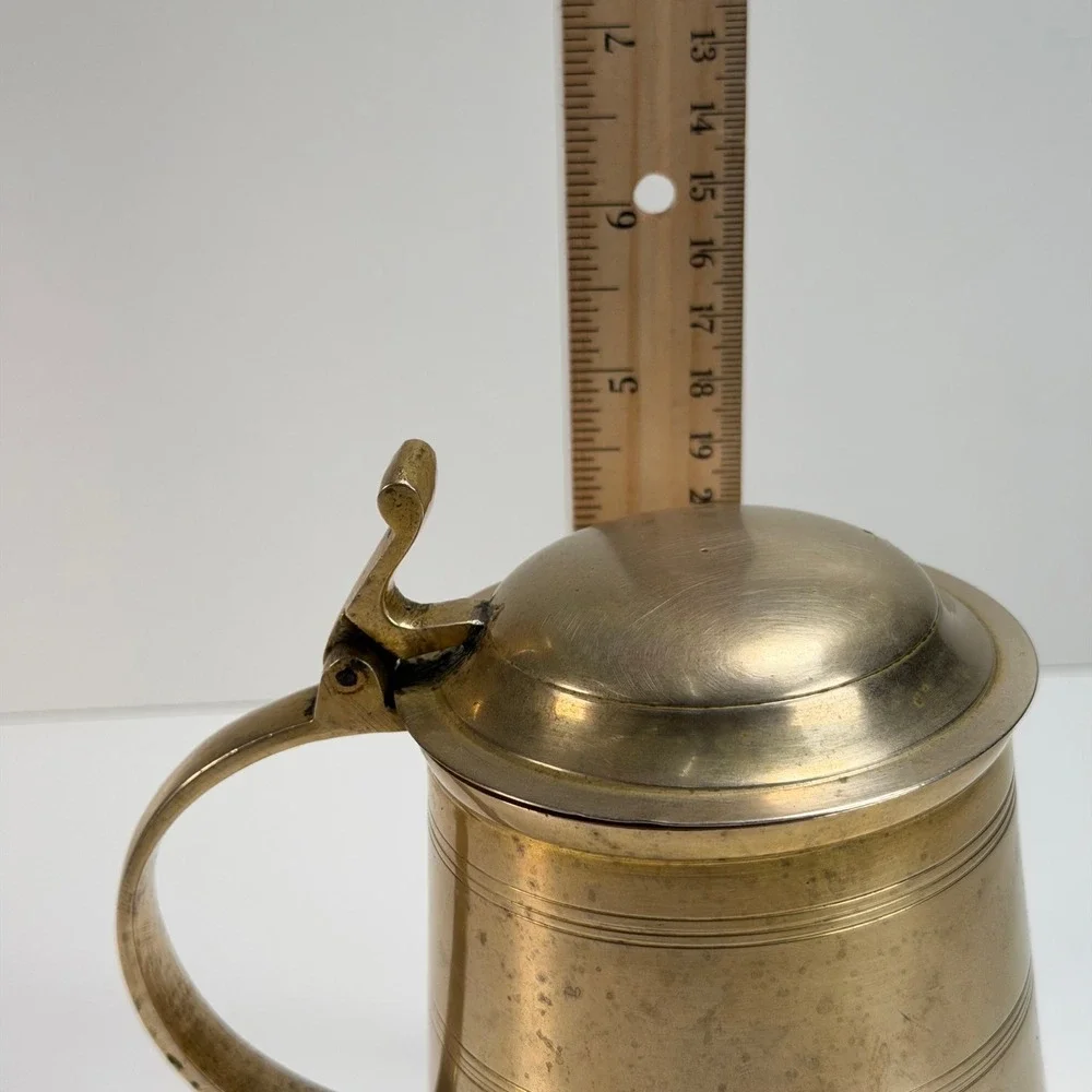 Vintage Brass Lidded Beer Ale Stein Mug Gold Traditional‎ Tankard Old World